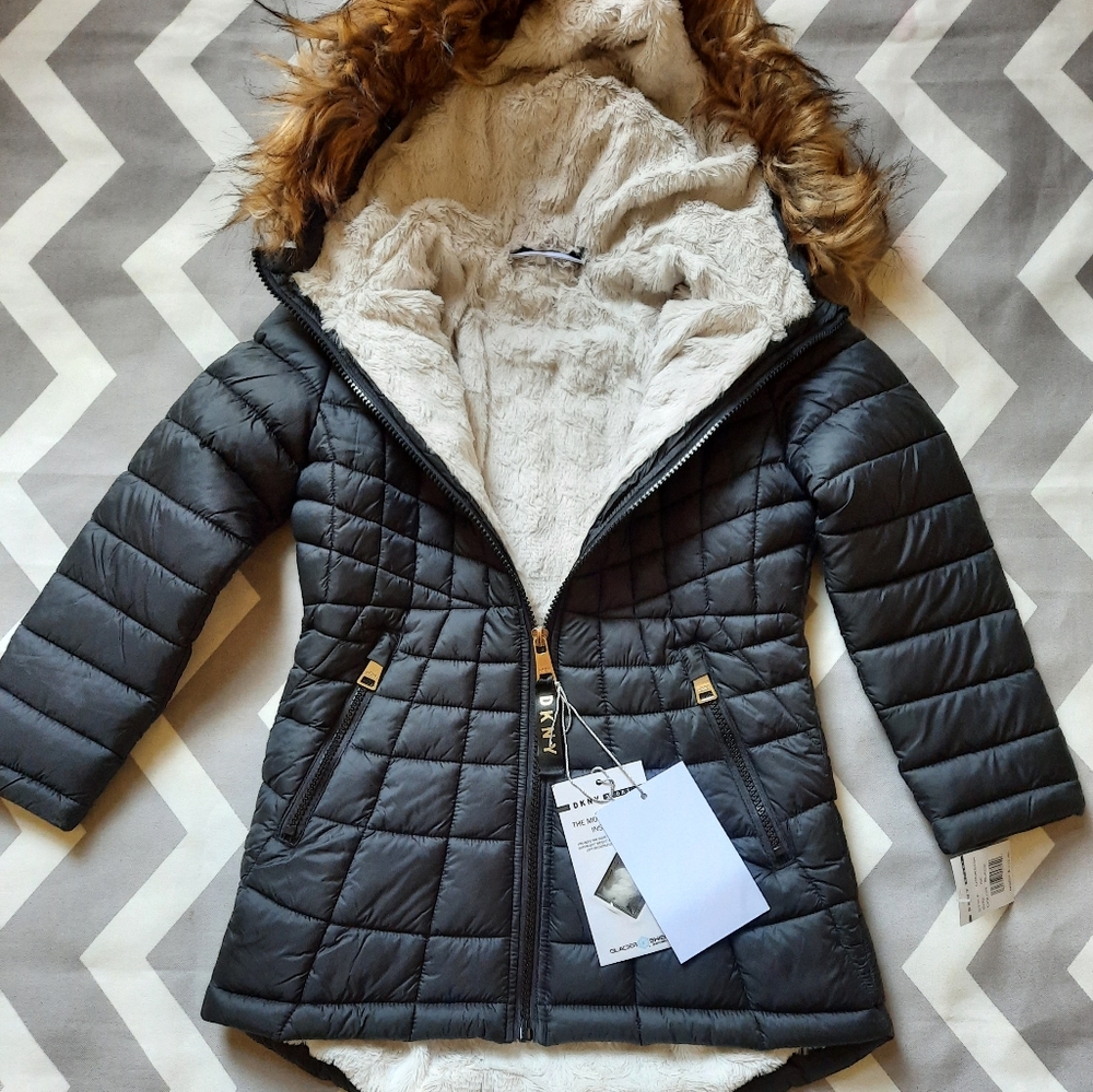 Dkny girls coat puffer jacket black quilted nwt 6x